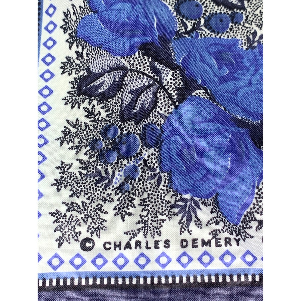 Souleiado Charles Demery Navy Blue Floral Rose Square Scarf Provencal France 33" - Picture 4 of 8